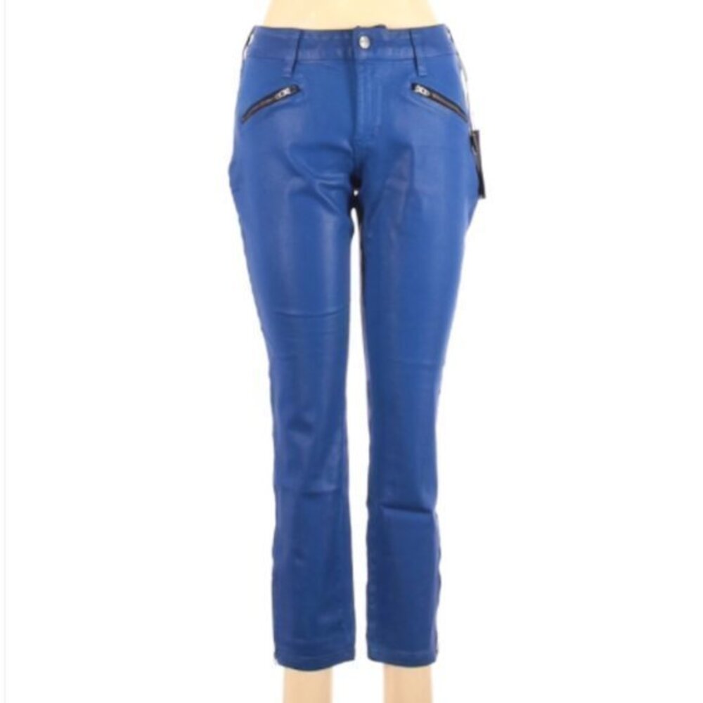 🔴4/$25 NYDJ Blue Zipper Skinny Shiny Pants 4P New
